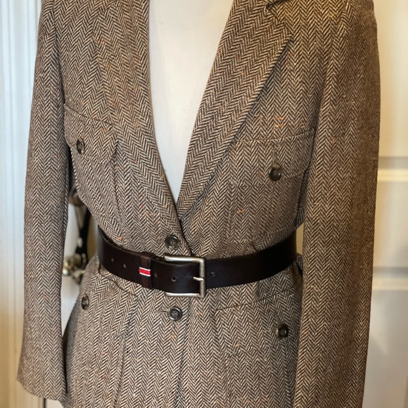 Brown Herringbone Blazer and Skirt Suit with Statement Necklace - Picture 3 of 14